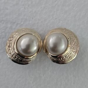 Vintage Gold-Tone Faux Pearl Clip-On Earrings